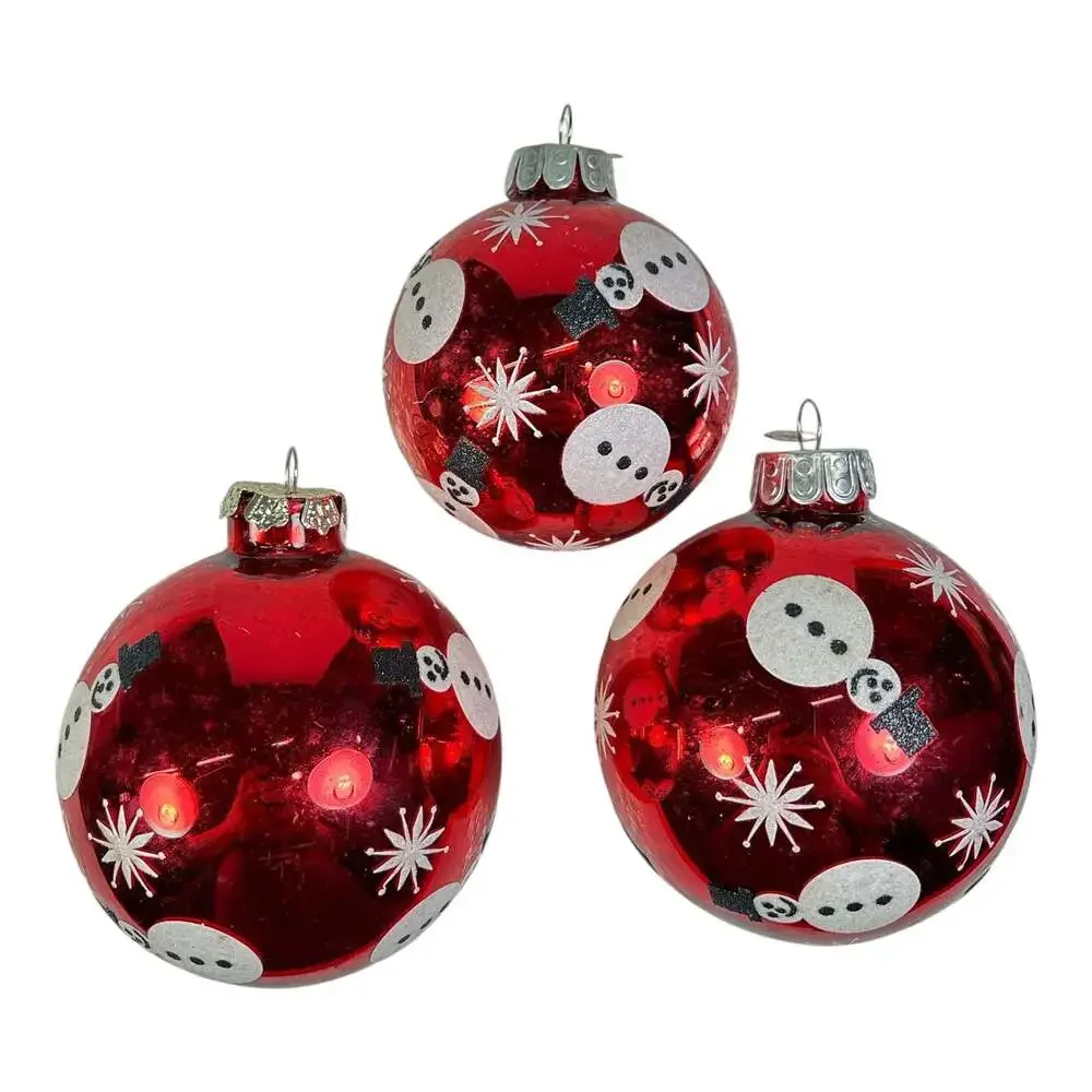 3 Christopher Radko 3-3.5” Glass Christmas Ball Ornament Snowflakes Snowman